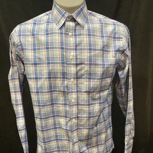 Jos A Bank Traveler Tailored Fit Blue & Pink check Plaid Mens Button Shirt med